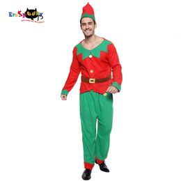 Cosplay Eraspooky – Costume de père noël pour hommes, elfe de noël, tenue de fête de carnaval pour adultes, nouvel an, haut et pantalon, Hatcosplay