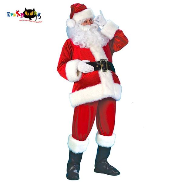 Cosplay Eraspooky – Costume de père noël pour hommes, épaisseur, vêtements de noël, manteau complet, pantalon, ceinture, botte, 5 pièces, ensemble cosplay