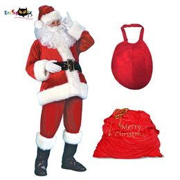 cosplay Eraspooky Trajes navideños de lujo de talla grande Disfraz de Papá Noel para hombres Adultos Año nuevo Veet Disfraces Sombrero Regalo para el vientre Bagcosplay