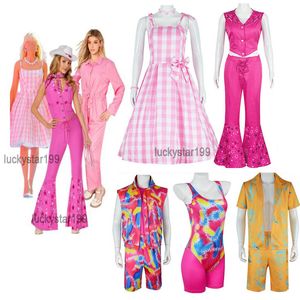 Cosplay Familie bijpassende outfits Film Barbie Volwassen en kinderen Roze geruite jurk Vrouw Halloween Fancy Doll Rollenspel Plaid Dress up