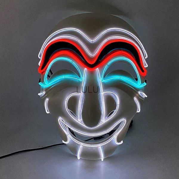 Cosplay Película famosa Money Heist Accesorios Accesorios Máscaras luminosas que se iluminan en la noche oscura para Halloween Máscaras LED HKD230825 HKD230825