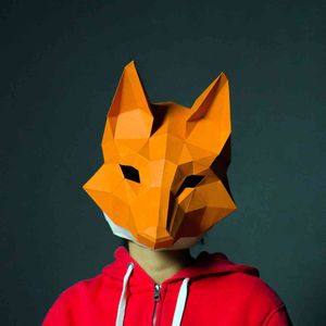 Cosplay renard Masque 3D Papercraft papier adulte Maskking portable Halloween horreur Masque Visage Costume femmes bricolage jouets fête