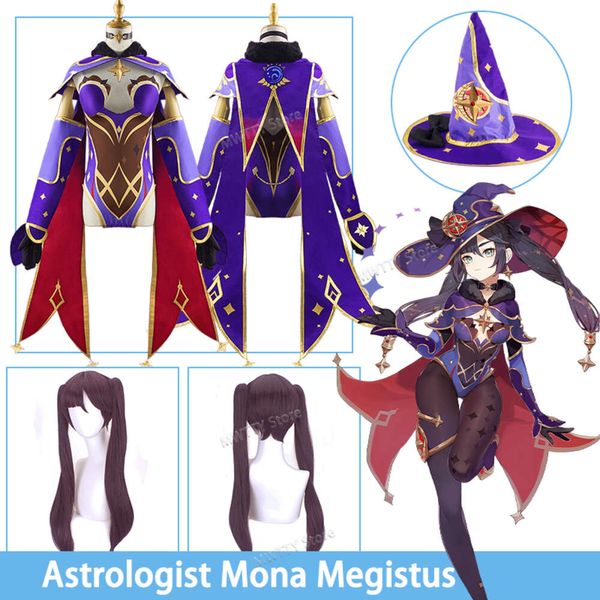 Costume de Cosplay Genshin Impact, astrologue Mona Megistus, uniforme de dessin animé Sexy, perruque, vêtements d'halloween