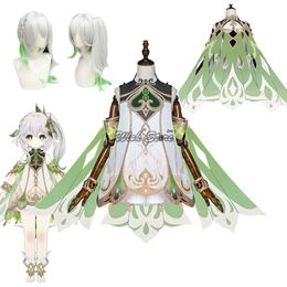 Jeu de Cosplay Genshin Impact, ensemble complet de tenues, robe, cape, accessoires de Costume de fête de carnaval d'halloween, perruques Nahida blanches