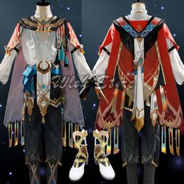 Costume de Cosplay Genshin Impact Kaveh, ensemble complet de vêtements, couvre-chef en plumes, épingle à cheveux, tenue de carnaval d'halloween, chaussures de perruque