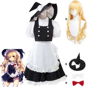 Juego de Cosplay Kirisame Marisa Touhou Projectproject Shrine Maiden Cosplay disfraz peluca Anime Gensokyo mago mucama uniforme conjunto de Halloween