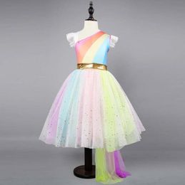 Cosplay Girl Dress Costume Unicorn Girls Jurken Childrens Princess Dresses Rainbow Tutu Dress Summer Jurken Kids Clothing Hallow9229696
