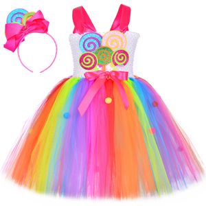 Cosplay Girls Lollipop Candy Tutu -jurk Rainbow Girl Birthday Party Tulle Dress Carnival Halloween -kostuum voor kinderen Princess Dress Jurk 230403