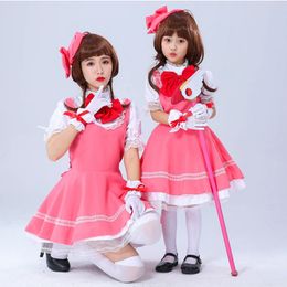 Cosplay Girls Pink Captor Sakura Kinomoto Sakura Princess Dress Cosplay Cosplay kostuum Lolita jurk kostuums voor kinderfeest 230421