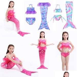 Cosplay Girls Swimsuit 3pcs Mermaid Tail Swimwear Kids zwembad Badpak Princess Party Cosplay177d Drop Delivery Baby Maternit Dhygz