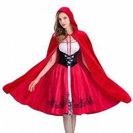 Cosplay Halen Adulte Femmes Petit Chaperon Rouge Costume À Capuchon Spectacle De Scène Costumes Dr + Châle s41K #