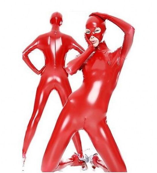 Cosplay Halloween Catsuit Costumes femmes PVC faux cuir couleur rouge costume sexy