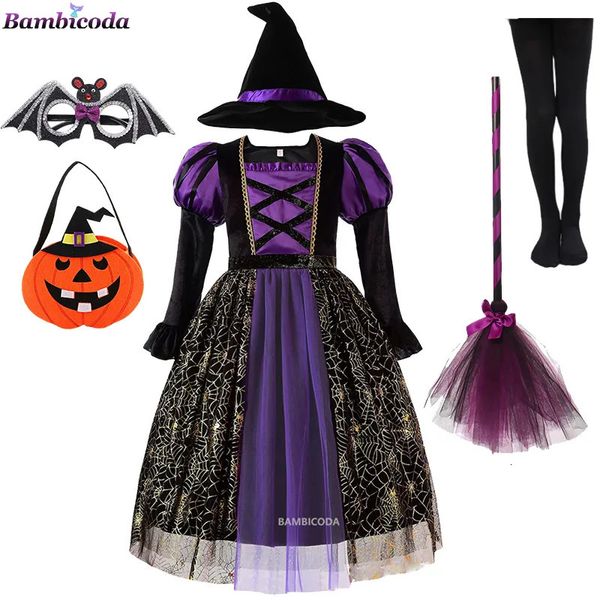 Cosplay Halloween Enfants Filles Sorcière Robe De Soirée Gothique Fantôme Costume Enfants Robe Robe Tutu Robe Chapeau De Sorcière pour Pourim Carnaval Fête 231017