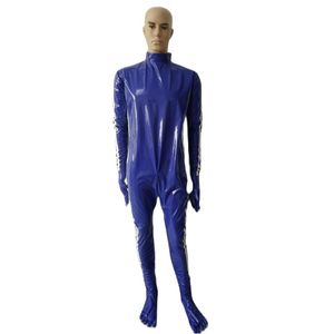 Cosplay Disfraces de Halloween Traje de medias zentai de piel sintética de PVC azul con mono deportivo de rayas blancas Manos y pies extraíbles