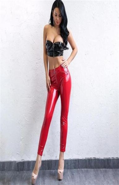 Cosplay Disfraces de Halloween Pantalones pitillo de cuero de PVC ajustados Pantalones con cremallera frontal sexy Leggings de mujer Cuero delgado Otoño Invierno W3363129