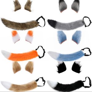 Cosplay Halloween orejas de zorro cola traje de felpa disfraces accesorios multicolor opcional simulación gato Lobo animales peluche 363 H1