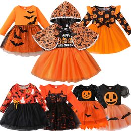 Cosplay Halloween Baby Meisjes Pompoen Kostuum Kinderen Tutu Jurk Meisje Lange Mouw Mesh Feestjurken Kinderkleding 230906