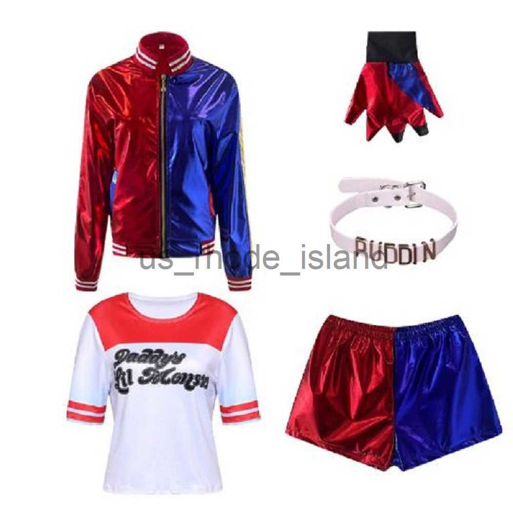 Cosplay Halloween Kids Adult Suicide Costume Cosplay Quinn Squad Harley Monster T-shirt Giacca Pantaloni Accessori Set completo x0818