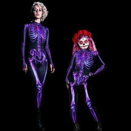 Cosplay Halloween Eng Skelet Kostuum Volwassen Kinderen Familie Horror Schedel Jumpsuit Carnaval Party Ouderkind Pyjama Outfits 231212