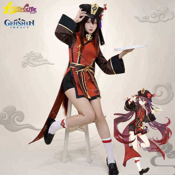 Cosplay Hu Tao Costume Anime Genshin Impact Vêtements Jeu Cos Hutao Ensemble complet Robe chinoise avec chapeau costume perruque RollPlay pour les femmes J220720
