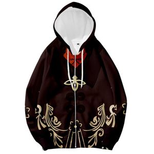 Cosplay Hu Tao Genshin Impacto Chaqueta Zip Up Hombres Mujeres Niños Sudaderas Cremallera Dibujos animados Kawaii Girl Boy Sudaderas con capucha Anime Ropa Y0901