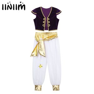 Cosplay Niños Niños Niños Arabian Prince Lamp Cosplay Disfraces Gorro Mangas Chaleco Chaleco con pantalones Conjunto para fiestas de Halloween Dress Up 230817