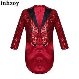 Cosplay Kids Boys Siny Selled Tailcoat Jacket Magic montre le costume de performance Costume complet Satin Pape Pape Open Front Blazer Evening Proml2405
