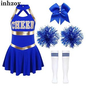 Cosplay Kids Girls Cheer Leaders Uniform Cheerleading Outfits Hollow Back Mouwess Dance Dress Suit Competitie Game Juering Costumel2405