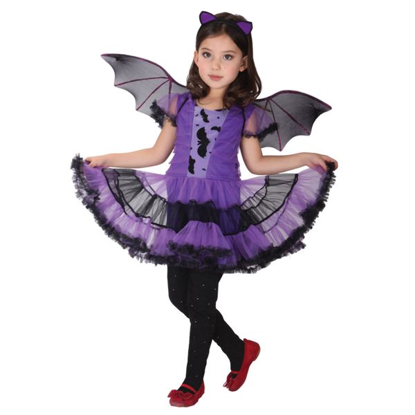 Cosplay niños niñas púrpura murciélago princesa vestido disfraz bruja ropa con ala Halloween juego de rol ropa 230818