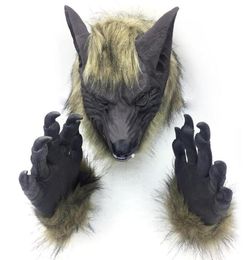 Cosplay Látex Caucho Cara completa Máscara de hombre lobo Conjunto de guantes Cabeza de animal Miedo Halloween Horror Diablo Máscara Festival Decoración de fiesta Y28365834