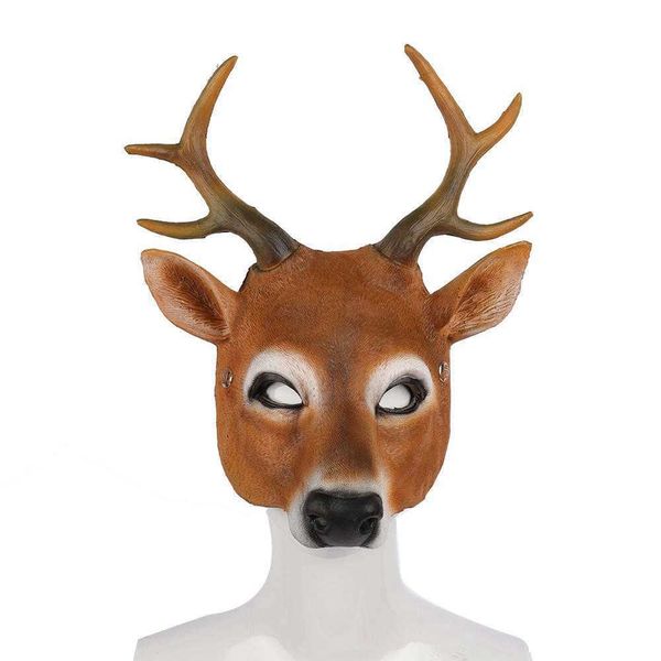 Cosplay Masque Halloween Party Animal Cerf Tête PU Cuir Carnaval Cospaly Réaliste X0803