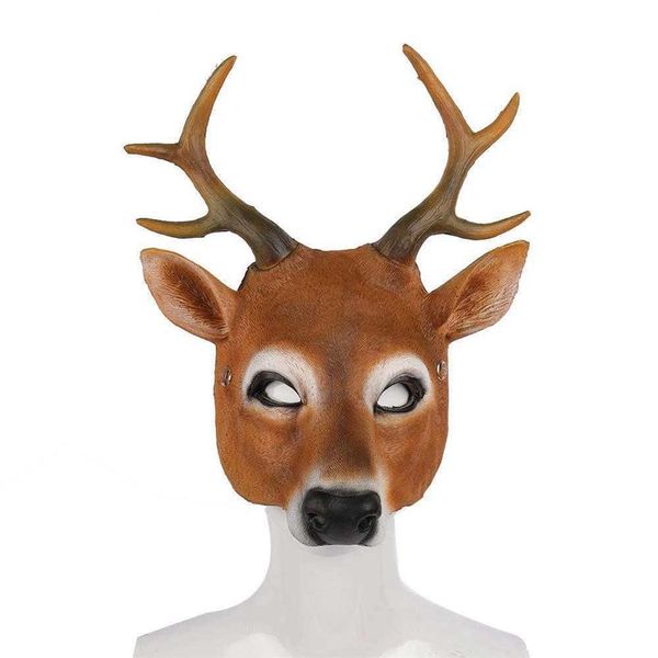 Cosplay Masque Halloween Party Animal Cerf Tête PU Cuir Carnaval Cospaly Réaliste X0803328h