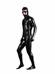 cosplay Mannen Maid Jumpsuit PU Leer Glanzend PVC Catsuit Laser Wetlook Hoge Elastische Full Body Body Shapers Body Bodystocking R14y #