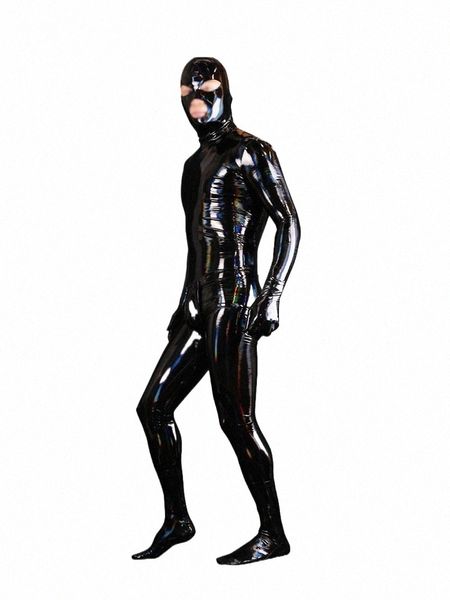 Cosplay Hommes Maid Combinaison PU Cuir Brillant PVC Catsuit Laser Wet Look Haute Élastique Body Body Shapers Body Bodystocking R14y #