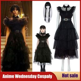 Cosplay Película Miércoles Cosplay Disfraz Addams Nuevos Vestidos para niñas Niños Fiesta de Carnaval de Halloween Vestidos góticos negros Ropa de mujer