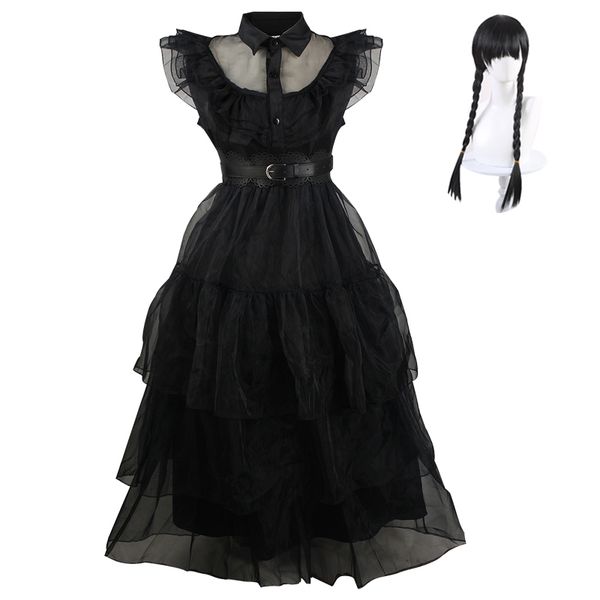 Cosplay película Wednesday Cosplay disfraz vestidos Wednesday Addams Cosplay Gothic Wind adultos niños vestido Halloween fiesta disfraces 230817