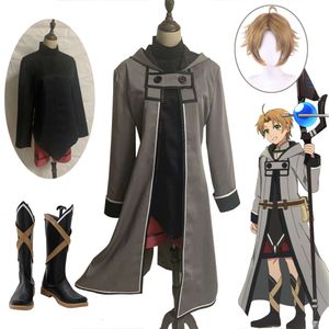 Perruque de Cosplay Mushoku Tensei, Costume de réincarnation sans emploi, Rudeus Greyrat, chaussures en tissu, fête de carnaval d'halloween