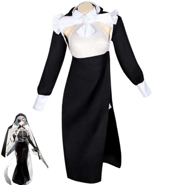 Cosplay nun costume anime robe noire blanche Jumps combinaison sexy femme jeu jeu jeu hallowen carnival fête costume