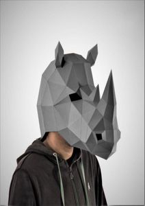 Cosplay Rhinoceros Mask 3D PaperCraft Paper volwassen maskking Wearable Halloween Horror Masque Visuage Kostuum Men Diy Toys Party9243875