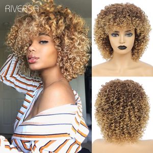 Cosplay s 14 inch Afro Kinky Krullend Ombre Blond Haar voor Vrouwen Synthetische Stijlen Natuurlijke Bruin Hittebestendige 230728
