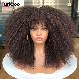 Cosplay s Krullend Voor Zwarte Vrouwen Afro Kinky met Pony Bouncy Pluizige Synthetische Natuurlijke Haar Partij Hittebestendige 230728