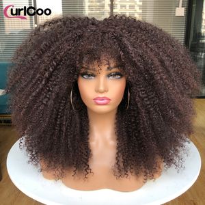 Cosplay s curly voor zwarte vrouwen afro kinky met pony bouncy donzige synthetische natuurlijke haarfeest hittebestendig 230811