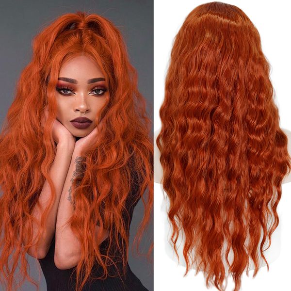 Cosplay s synthétique longue vague coiffure moyen orange noir fibre synthétique résistante à la chaleur pour les femmes 230728