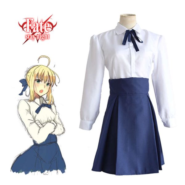 Cosplay traje de sable Cosplay Fate Stay Night Top falda Anime japonés Halloween disfraz blanco y azul cosplay