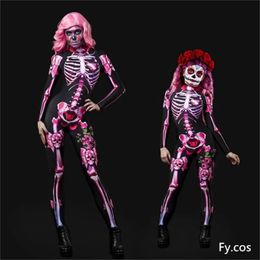 Cosplay Sexy Squelette Diable Onesie Halloween Collants Adulte Femme Effrayant Fantôme Costume Rose Bébé Enfants Fille Rave Party Jour de Mort Combinaison 231115