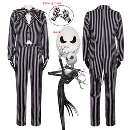 Costume de Cosplay Skellington pour adultes, uniforme Jack le cauchemar avant noël, vêtements masque, Costumes d'halloween