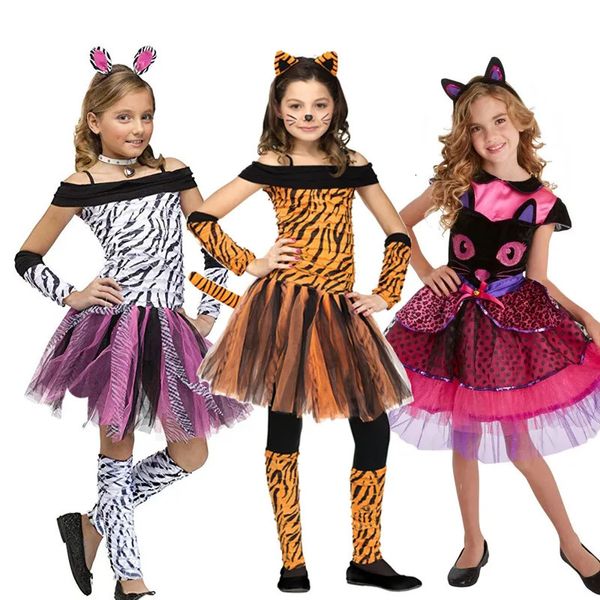 Cosplay Snailify Filles Zèbre Costume Enfants Tigre Costume Enfant Tigresse Cosplay Halloween Costume Pourim Rose Chat Visage Déguisements 231017