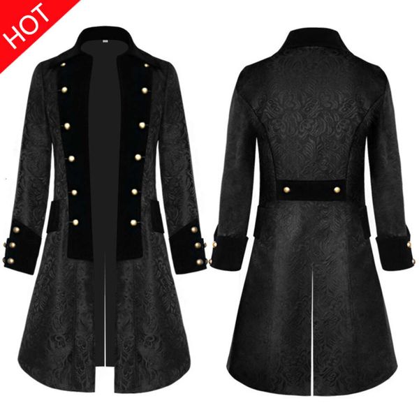 Cosplay Steampunk veste Costume médiéval Trench Coat hommes manches longues gothique brocart redingote Vintage col montant S