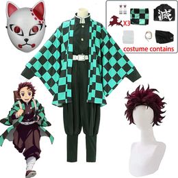 Cosplay Tanjirou Kamado Cosplay Anime Demon Slayer Kimetsu Geen Yaiba Cosplay Kostuum Uniform Haori Kimono Pruik Pak Halloween Volwassen Kind 231005