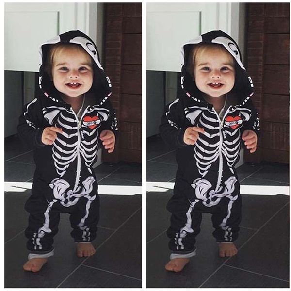 Cosplay Umorden bébé squelette Costume barboteuse tenue à capuche combinaison infantile enfant en bas âge pourim Halloween déguisement 230818